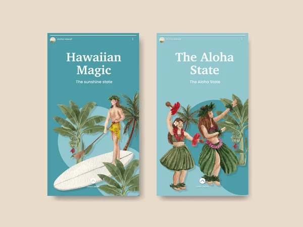 Modèle Instagram Avec Concept Aloha Hawaï Aquarelle Styl — Image vectorielle