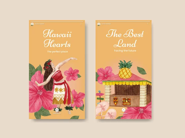 Modèle Instagram Avec Concept Aloha Hawaï Aquarelle Styl — Image vectorielle