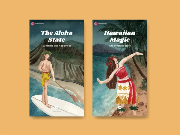 Instagram Template Aloha Hawaii Concept Watercolor Styl — стоковий вектор