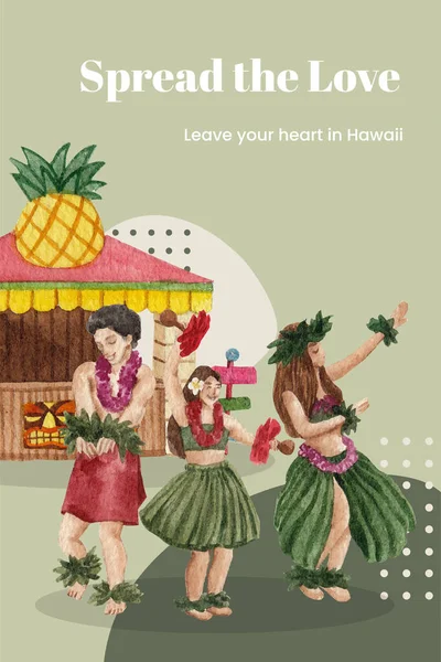 Modello Poster Con Concetto Aloha Hawaii Acquerello Styl — Vettoriale Stock