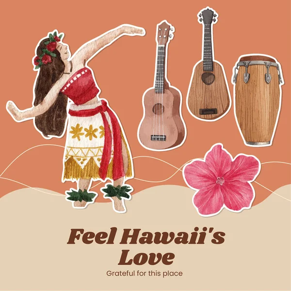 Sticker Template Aloha Hawaii Concept Watercolor Styl — Stock Vector