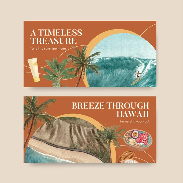 Modèle Twitter Avec Concept Aloha Hawaï Aquarelle Styl — Image vectorielle