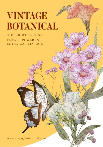 Affischmall Med Botaniska Vintage Koncept Akvarell Stil — Stock vektor