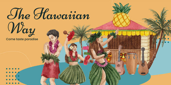 Blog Header Template Aloha Hawaii Concept Watercolor Styl Stock Vector