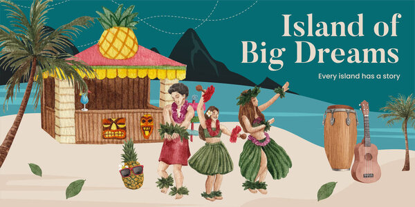 Blog Header Template Aloha Hawaii Concept Watercolor Styl Royalty Free Stock Vectors