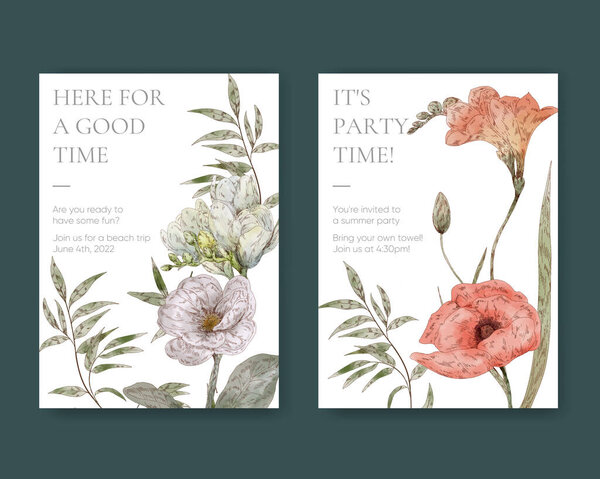 Invitation Card Template Botanical Vintage Concept Watercolor Styl Royalty Free Stock Vectors