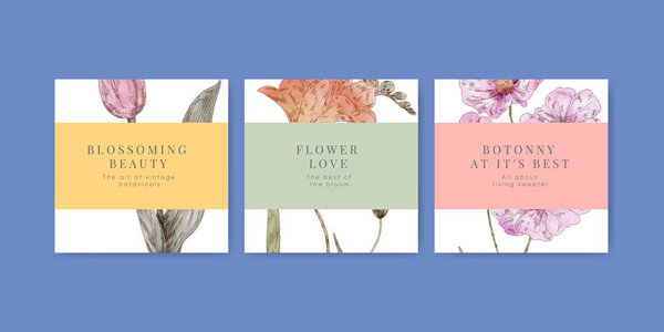 Banner Template Botanical Vintage Concept Watercolor Styl Stock Illustration