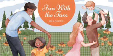 Baş günlük şablonu aile eğlence günü konsepti, suluboya tarzı