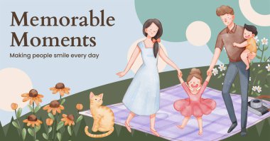 Facebook şablonu aile eğlence günü konsepti, suluboya tarzı