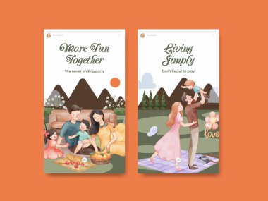 Instagram şablonu aile eğlence günü konsepti, suluboya tarzı