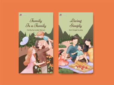 Instagram şablonu aile eğlence günü konsepti, suluboya tarzı