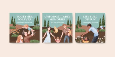 Banner şablonu aile eğlence günü konsepti, suluboya tarzı