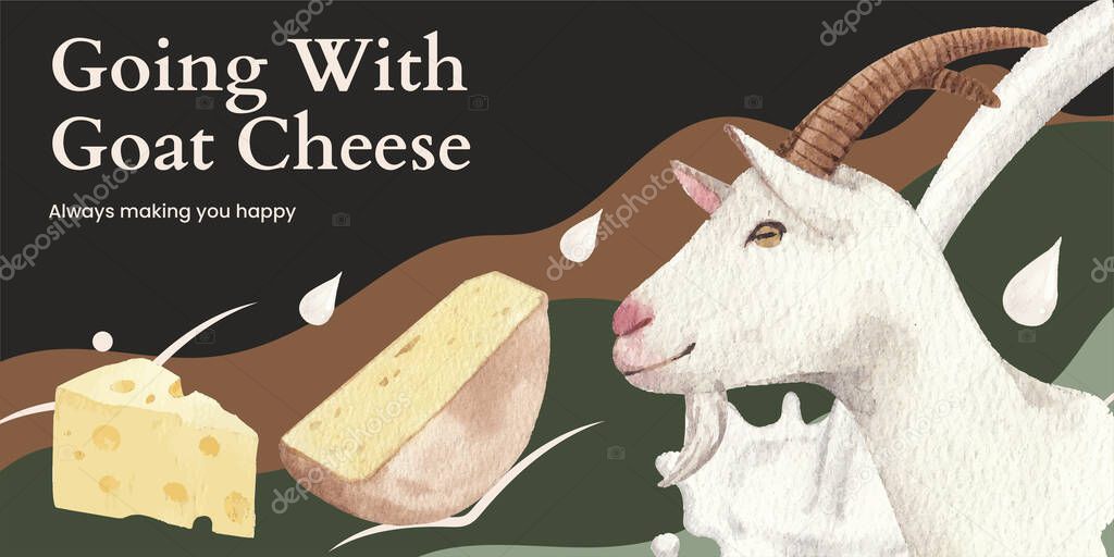 Blog header template with goat milk and cheese farm concept,watercolor styl