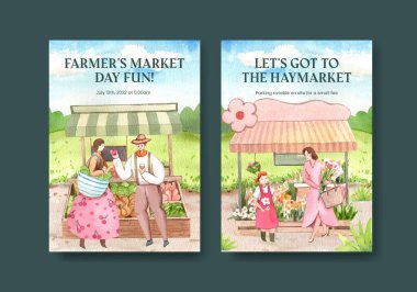 Çiftçi pazarı konsepti olan davetiye şablonu, Watercolo