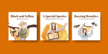 Bal arısı konseptli pankart şablonu, suluboya stil