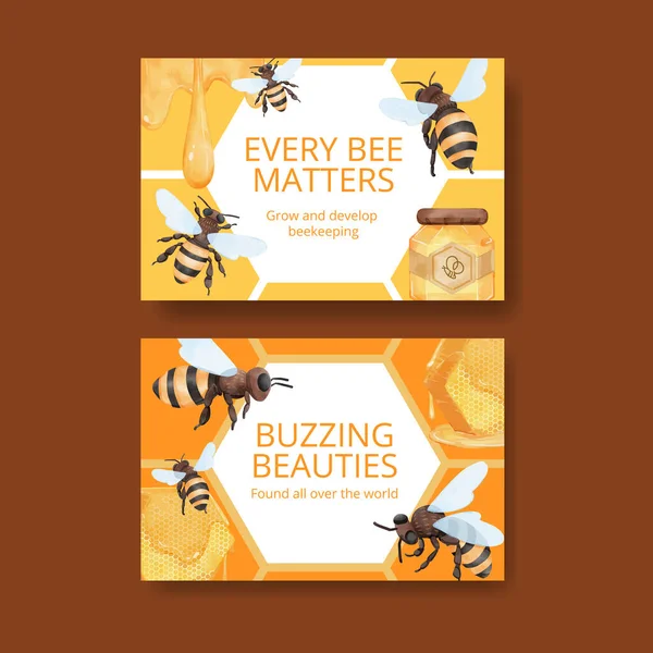 ミツバチの概念 水彩画のスタイルとFacebookの投稿テンプレート — ストックベクタ