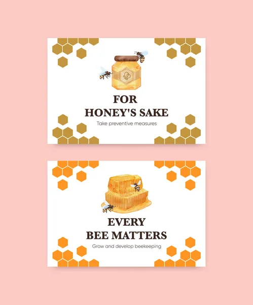 Facebook Post Template Honey Bee Concept Watercolor Styl — ストックベクタ