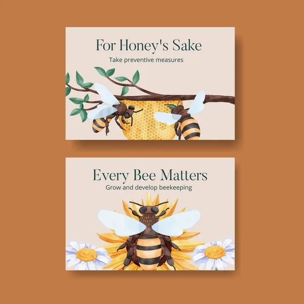 Facebook Post Template Honey Bee Concept Watercolor Styl — ストックベクタ