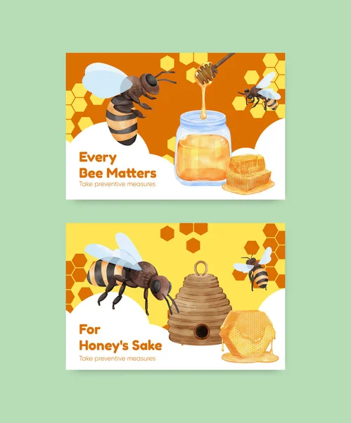 Facebook Příspěvek Šablona Konceptem Včely Akvarel Styl — Stockový vektor