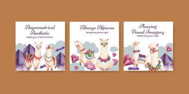 Banner template with cute boho alpaca concept,watercolor style