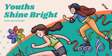 Blog header template with happy youth fun concept,watercolor styl