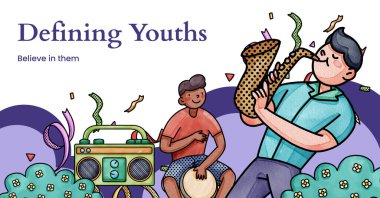 Facebook template with happy youth fun concept,watercolor styl