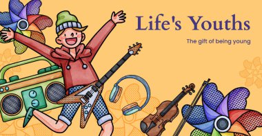 Facebook template with happy youth fun concept,watercolor styl