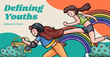 Facebook template with happy youth fun concept,watercolor styl