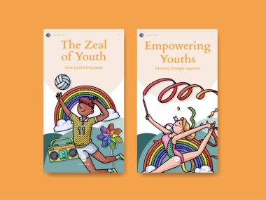 Instagram template with happy youth fun concept,watercolor styl