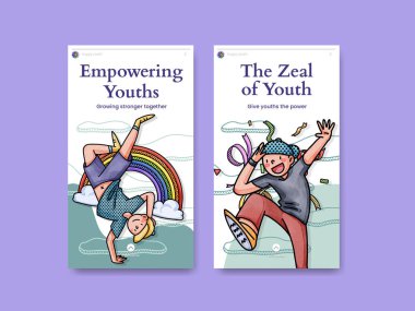 Instagram template with happy youth fun concept,watercolor styl