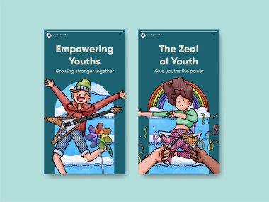 Instagram template with happy youth fun concept,watercolor styl