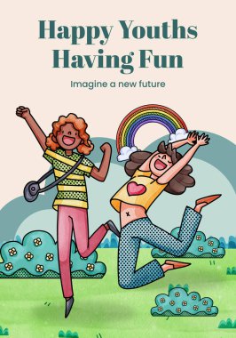 Poster template with happy youth fun concept,watercolor styl
