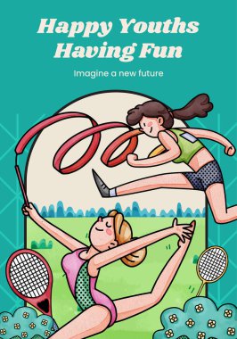 Poster template with happy youth fun concept,watercolor styl