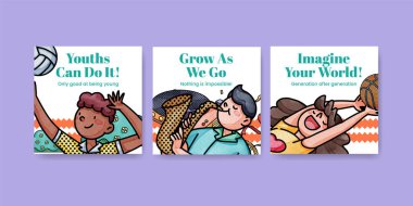 Banner template with happy youth fun concept,watercolor styl