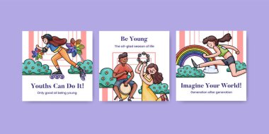 Banner template with happy youth fun concept,watercolor styl