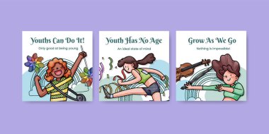Banner template with happy youth fun concept,watercolor styl