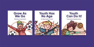 Banner template with happy youth fun concept,watercolor styl