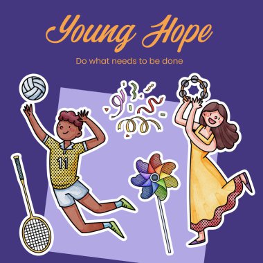 Sticker template with happy youth fun concept,watercolor styl
