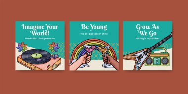 Banner template with happy youth fun concept,watercolor styl