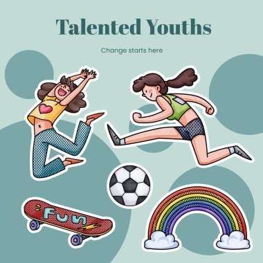 Sticker template with happy youth fun concept,watercolor styl