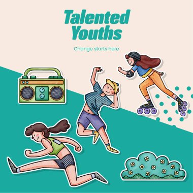 Sticker template with happy youth fun concept,watercolor styl