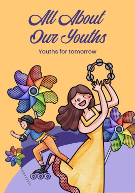 Poster template with happy youth fun concept,watercolor styl