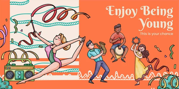 Blog header template with happy youth fun concept,watercolor styl