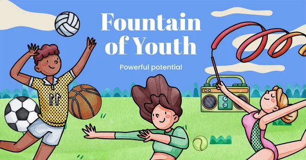 Facebook template with happy youth fun concept,watercolor styl