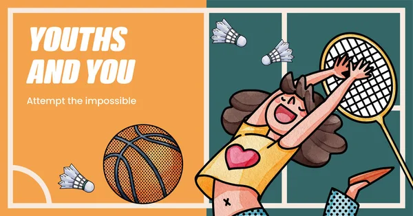 Facebook template with happy youth fun concept,watercolor styl