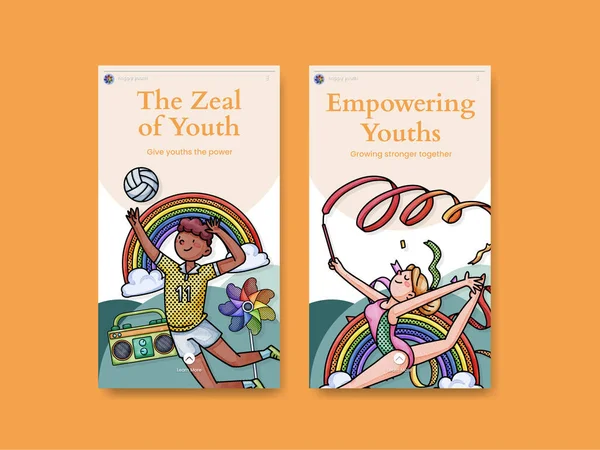 Instagram template with happy youth fun concept,watercolor styl