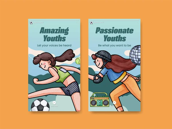 Instagram template with happy youth fun concept,watercolor styl