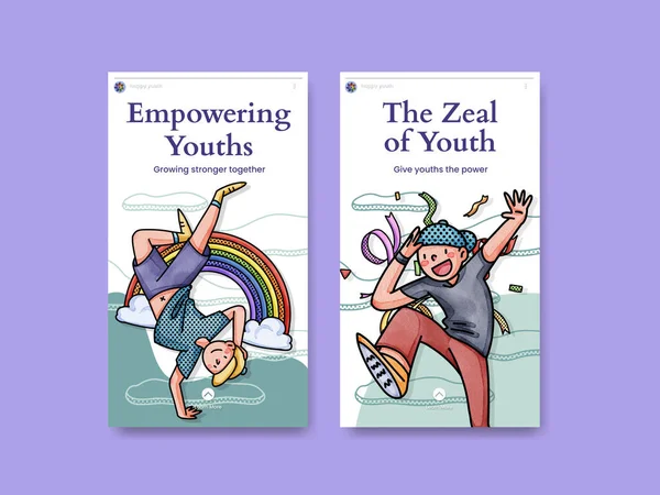 Instagram template with happy youth fun concept,watercolor styl