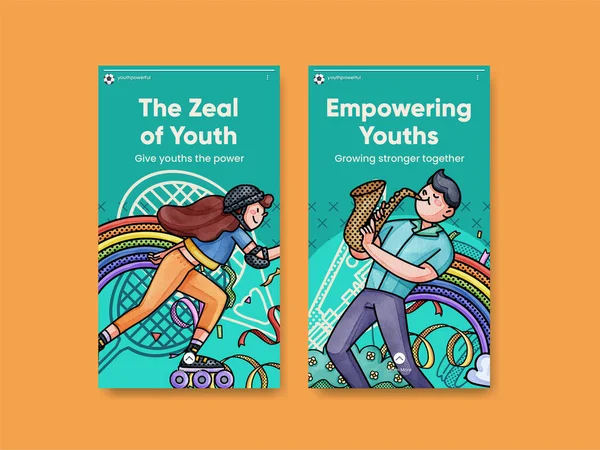 Instagram template with happy youth fun concept,watercolor styl