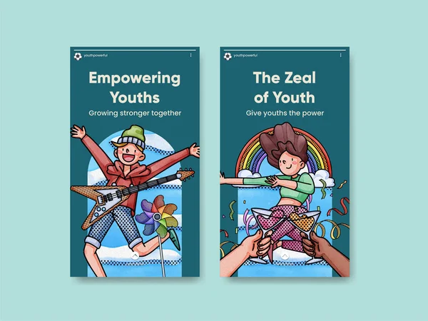 Instagram template with happy youth fun concept,watercolor styl